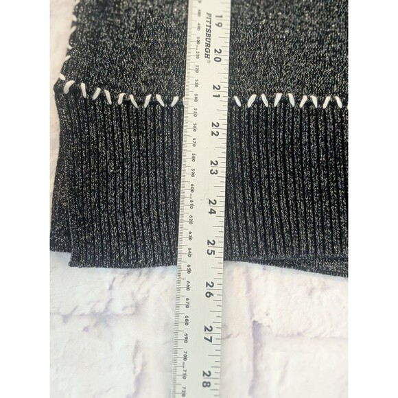 Pure Amici Cotton Silk Blend Black Silver Metallic V-Neck Sweater Size Med - Picture 5 of 9